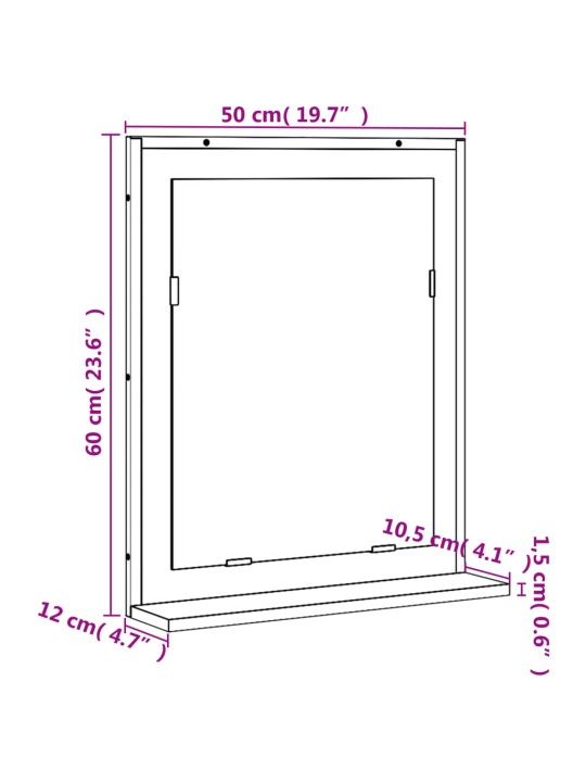 Koupelnové zrcadlo s poličkou šedé sonoma 50x12x60 cm kompozit