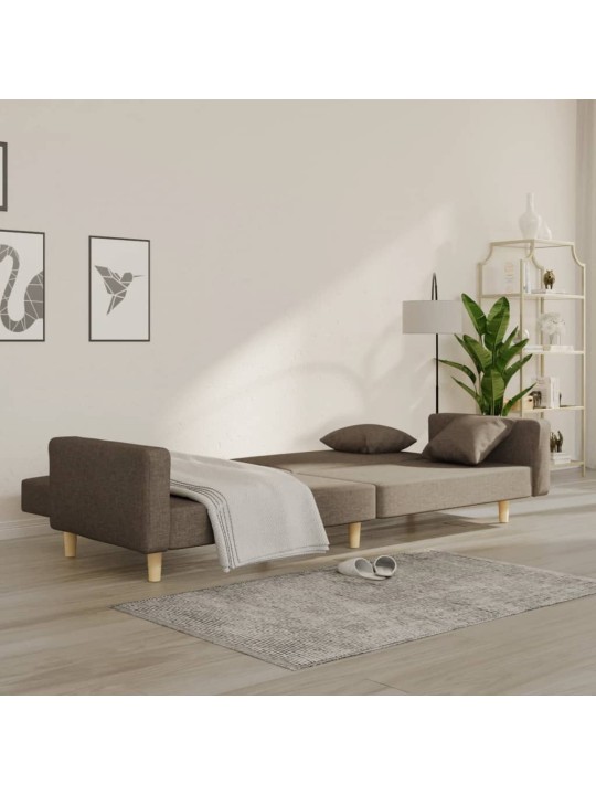 2místná rozkládací pohovka se 2 polštáři taupe textil
