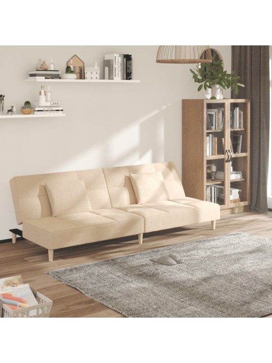 2místná rozkládací pohovka se 2 polštáři krémová textil