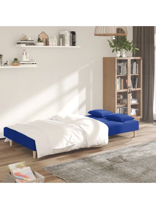 2místná rozkládací pohovka se 2 polštáři modrá textil
