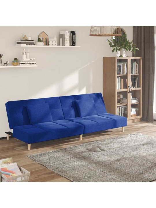 2místná rozkládací pohovka se 2 polštáři modrá textil
