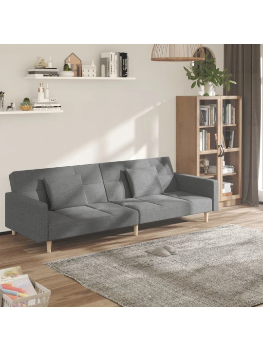 2místná rozkládací pohovka se 2 polštáři světle šedá textil