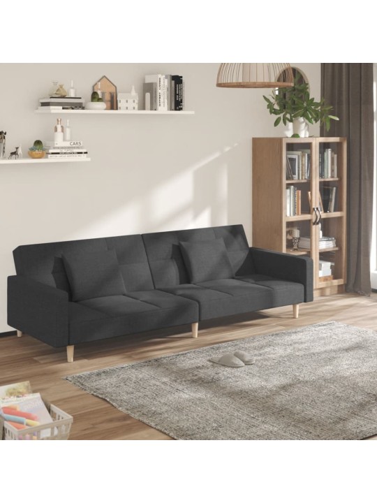 2místná rozkládací pohovka se 2 polštáři tmavě šedá textil