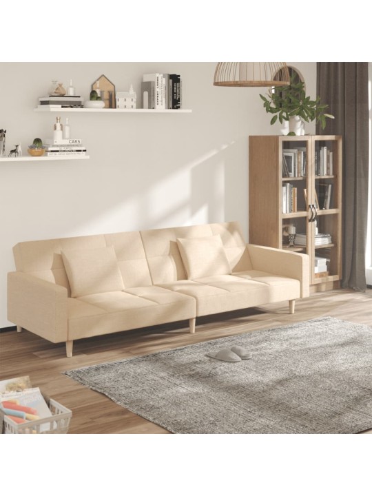 2místná rozkládací pohovka se 2 polštáři krémová textil