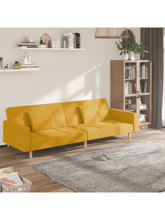 2místná rozkládací pohovka se 2 polštáři žlutá textil
