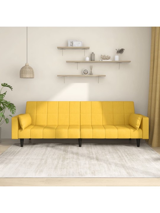 2místná rozkládací pohovka se 2 polštáři žlutá textil