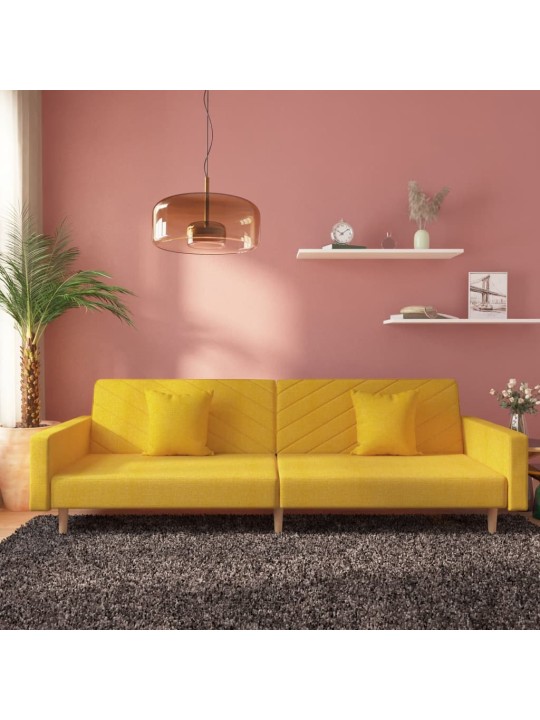 2místná rozkládací pohovka se 2 polštáři žlutá textil