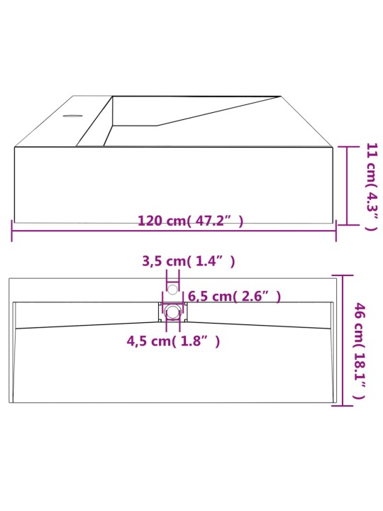 Umyvadlo 120x46x11 cm minerální/mramorový kompozit antracitové