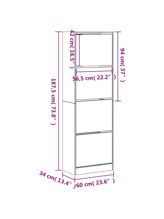 Botník se 4 výklopnými zásuvkami dub sonoma 60 x 34 x 187,5 cm