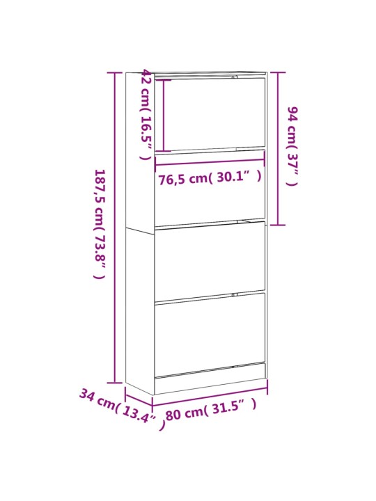 Botník se 4 výklopnými zásuvkami dub sonoma 80 x 34 x 187,5 cm