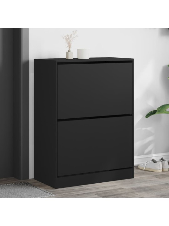 Botník se 2 výklopnými zásuvkami černý 80 x 42 x 108 cm