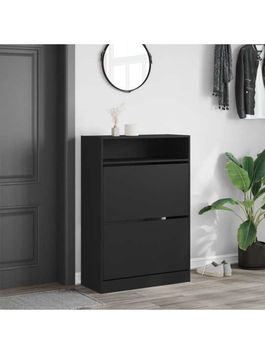 Botník se 2 výklopnými zásuvkami černý 80 x 34 x 116 cm