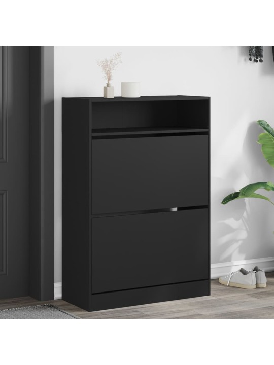 Botník se 2 výklopnými zásuvkami černý 80 x 34 x 116 cm