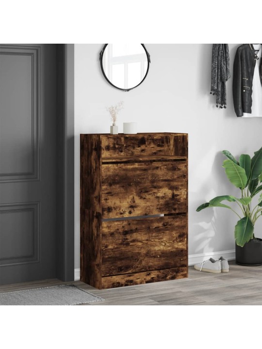 Botník se 2 výklopnými zásuvkami kouřový dub 80 x 34 x 116 cm