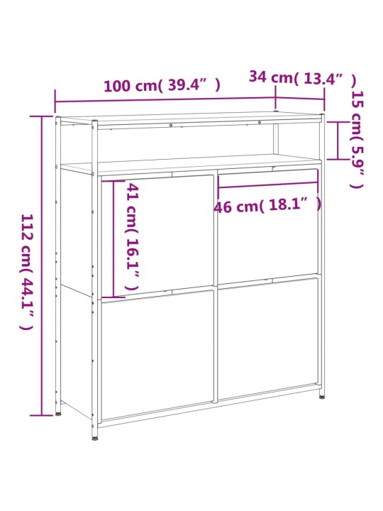 Botník se 4 výklopnými zásuvkami černý 100 x 34 x 112 cm