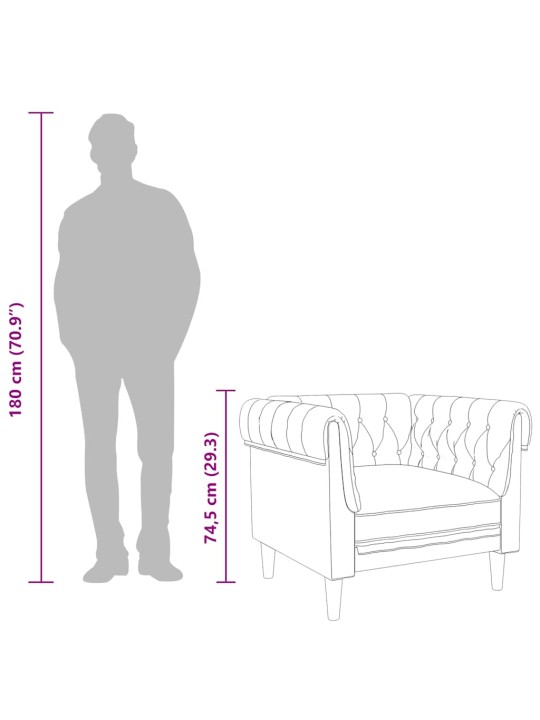 Křeslo chesterfield tmavě hnědé textil