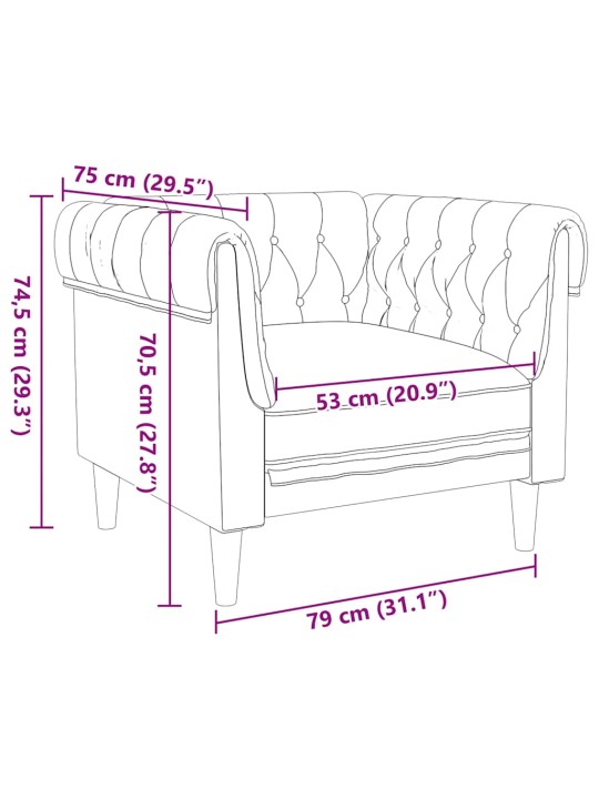 Křeslo chesterfield hnědé textil