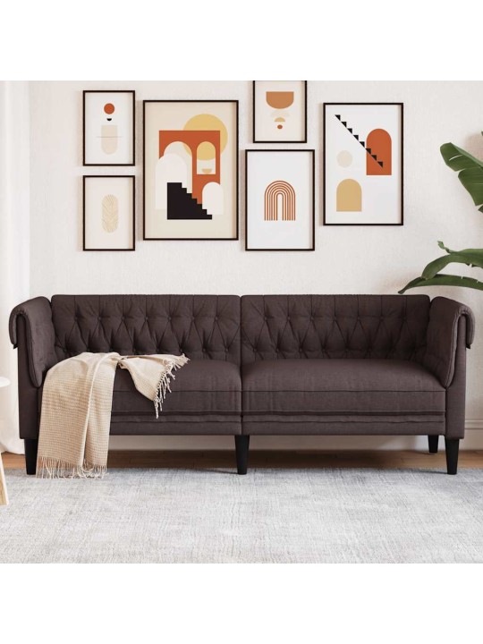 Chesterfield pohovka 3místná tmavě hnědá textil