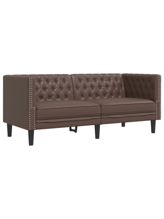Pohovka chesterfield 2místná hnědá umělá kůže