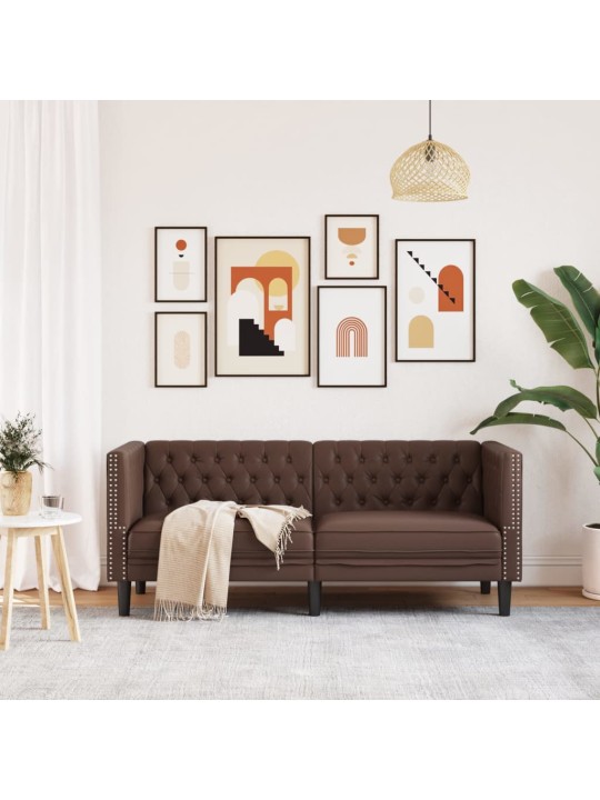 Pohovka chesterfield 2místná hnědá umělá kůže