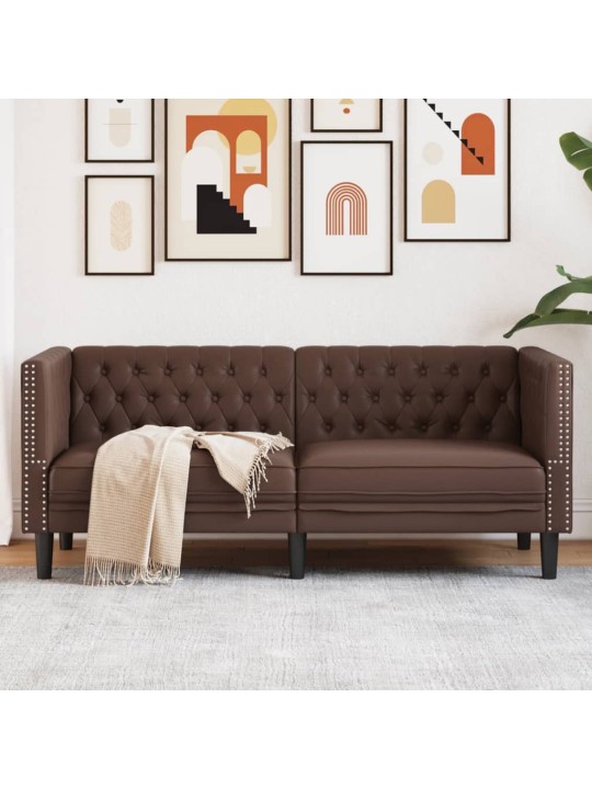 Pohovka chesterfield 2místná hnědá umělá kůže