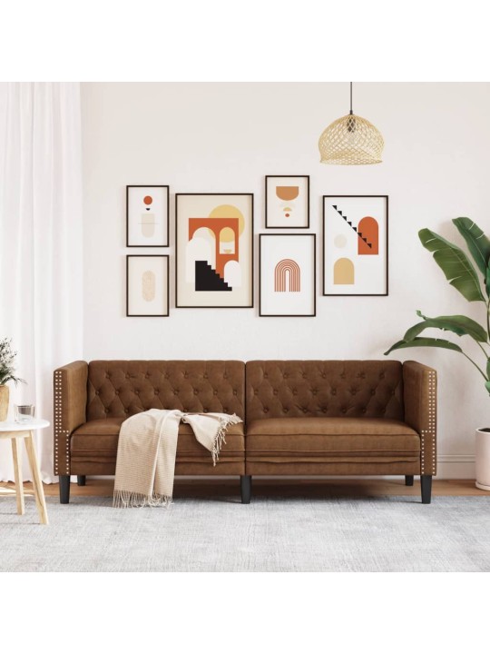 Pohovka chesterfield 3místná hnědá umělá semišová kůže
