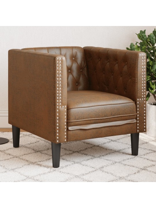 Křeslo chesterfield hnědé umělá semišová kůže