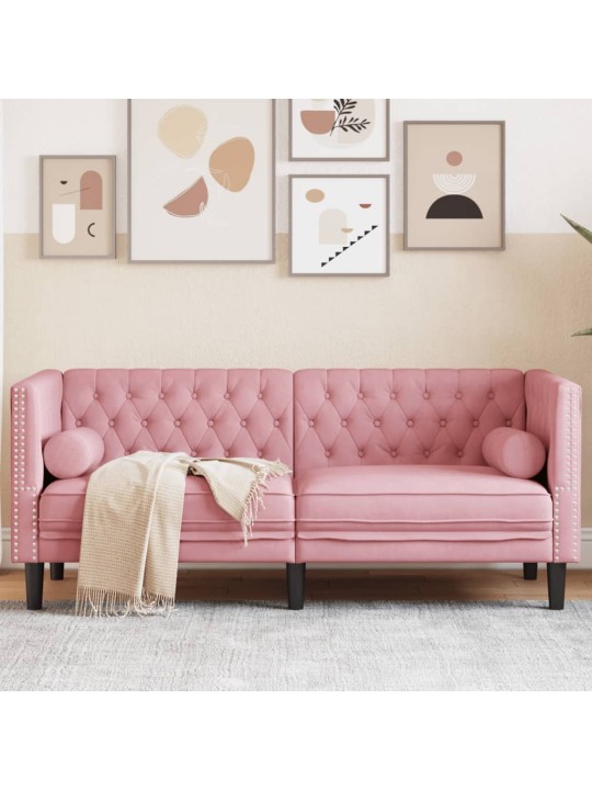Pohovka chesterfield s podhlavníky 2místná růžová samet
