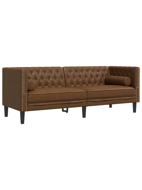 Pohovka chesterfield s podhlavníky 3místná hnědá umělý semiš