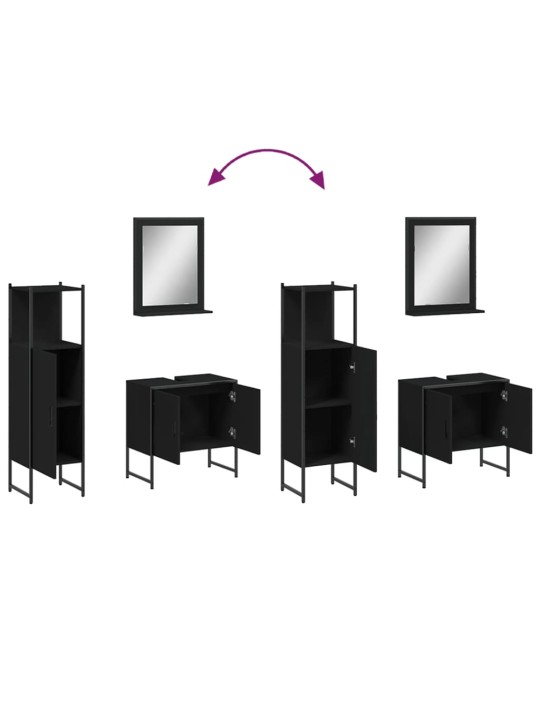 3dílný set koupelnových skříněk černý kompozitní dřevo