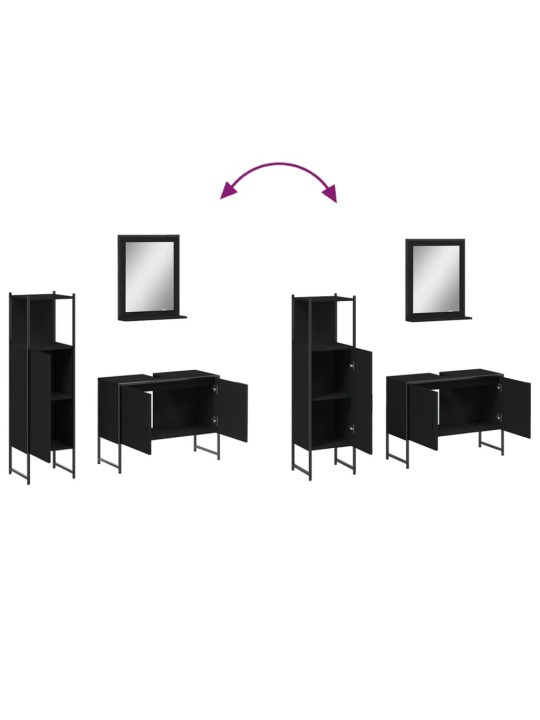 3dílný set koupelnových skříněk černý kompozitní dřevo