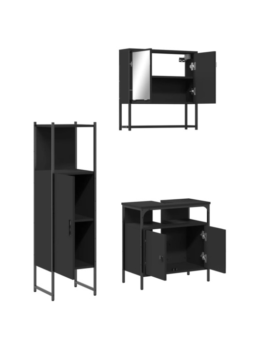 3dílný set koupelnového nábytku černý kompozitní dřevo