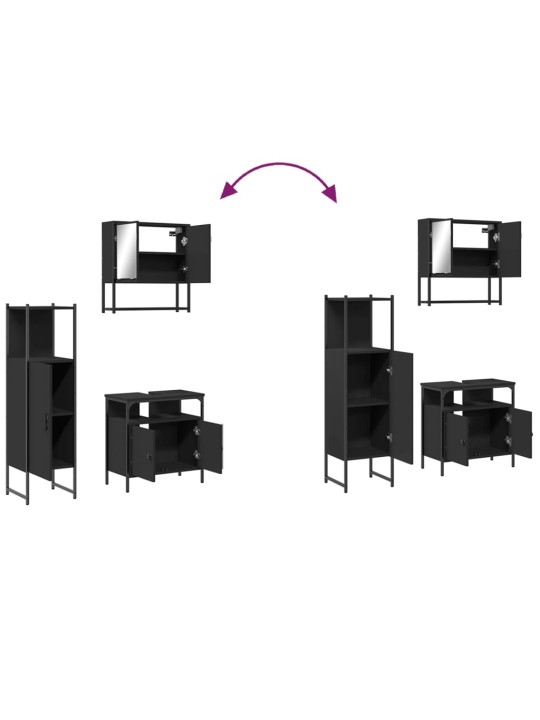 3dílný set koupelnového nábytku černý kompozitní dřevo