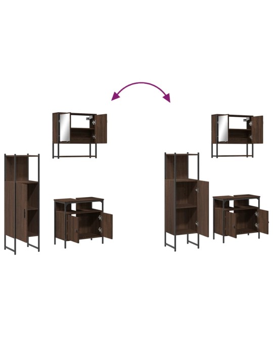 3dílný set koupelnového nábytku hnědý dub kompozitní dřevo