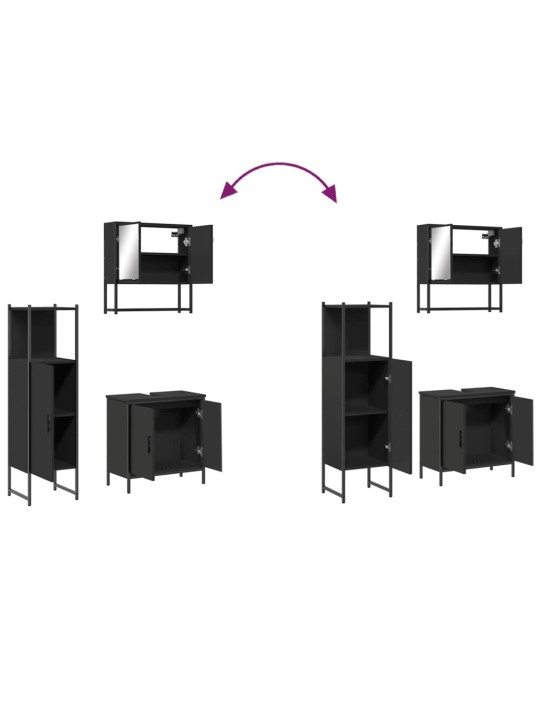 3dílný set koupelnového nábytku černý kompozitní dřevo