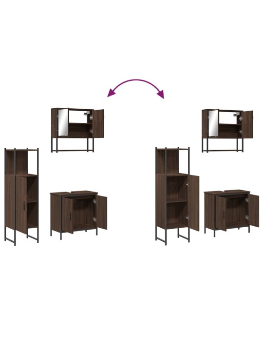 3dílný set koupelnového nábytku hnědý dub kompozitní dřevo