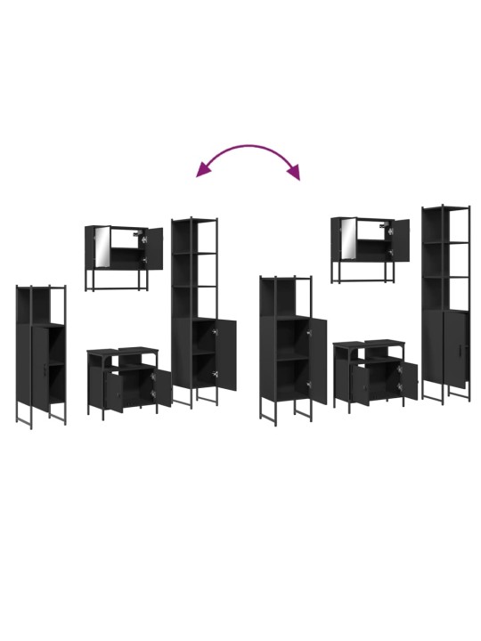4dílný set koupelnového nábytku černý kompozitní dřevo