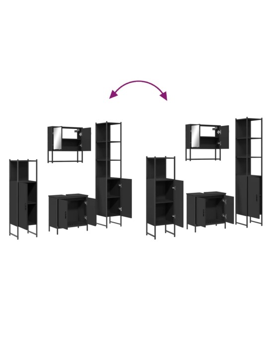 4dílný set koupelnového nábytku černý kompozitní dřevo