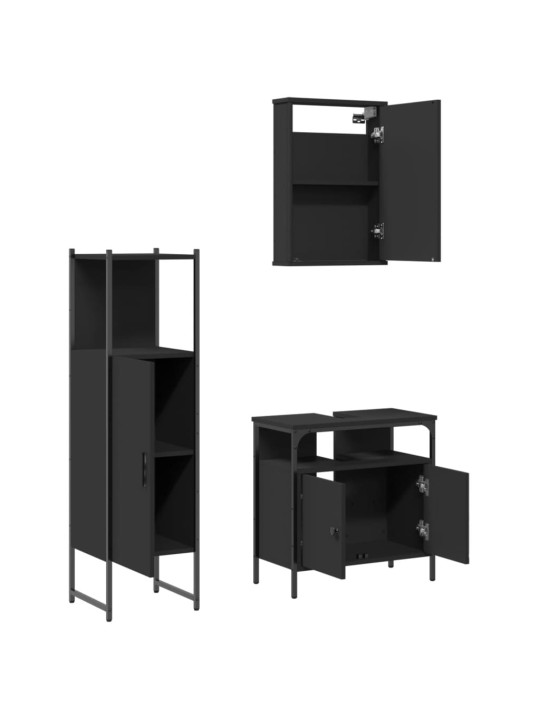 3dílný set koupelnového nábytku černý kompozitní dřevo