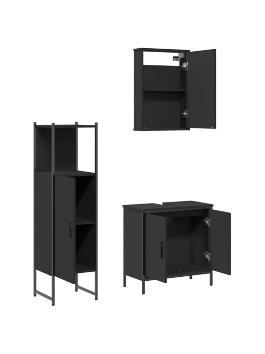 3dílný set koupelnového nábytku černý kompozitní dřevo