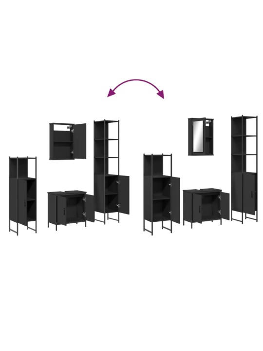 4dílný set koupelnového nábytku černý kompozitní dřevo