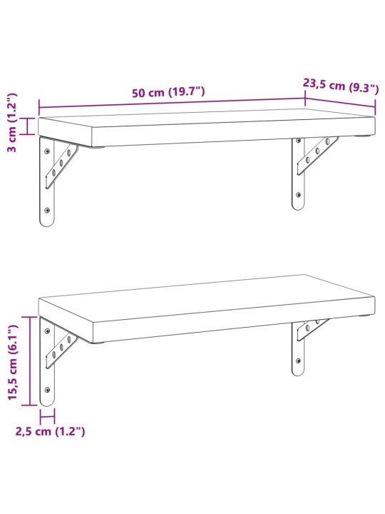 Nástěnné police 2 ks 50 x 23,5 cm stříbrné nerezová ocel