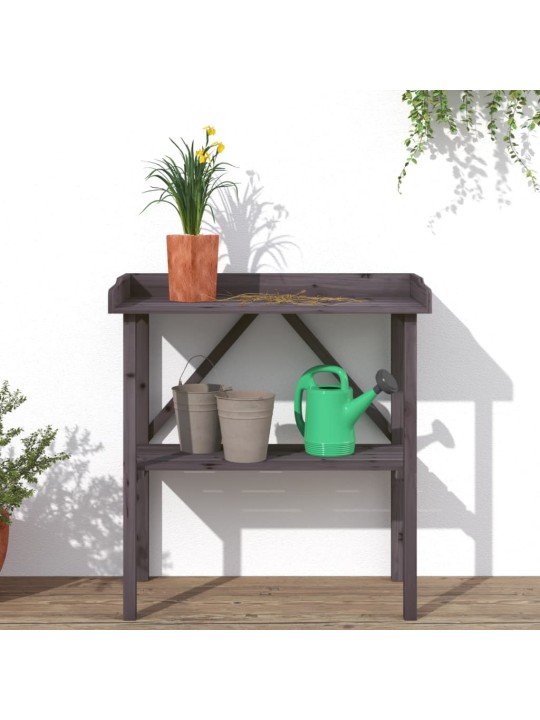 Přesazovací stůl s policí šedý 78 x 38 x 82,5 cm masivní jedle