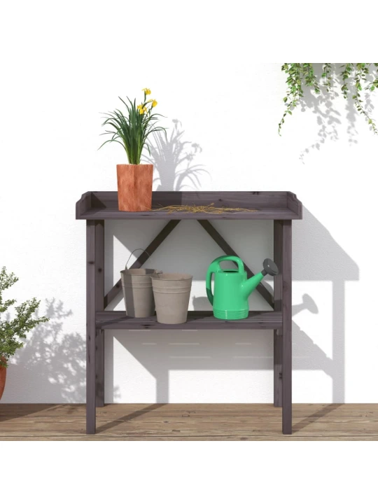 Přesazovací stůl s policí šedý 78 x 38 x 82,5 cm masivní jedle