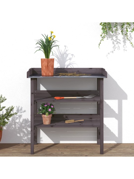 Přesazovací stůl s policemi šedý 78x38x82,5 cm masivní jedle