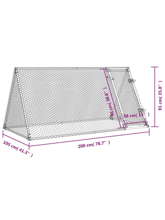 Klec pro kuřata stříbrná 200 x 105 x 91 cm pozinkovaná ocel