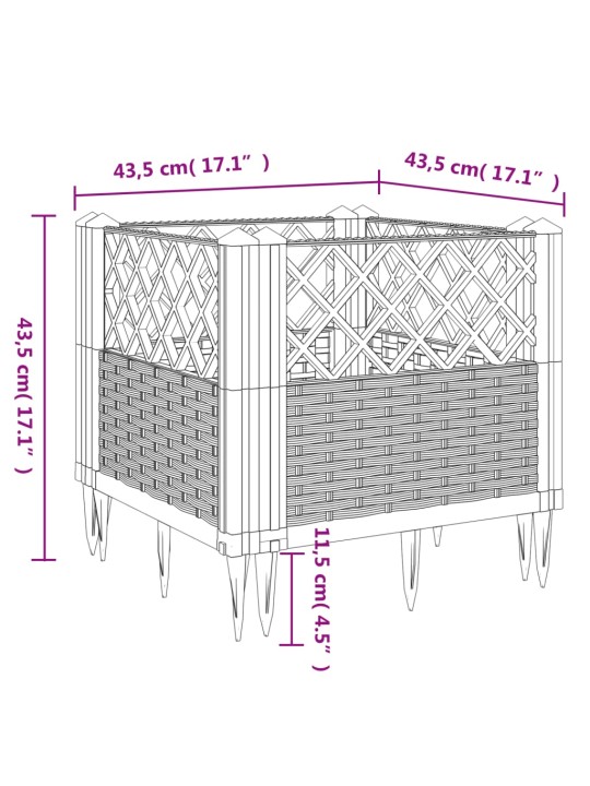 Zahradní truhlík s kolíky černý 43,5 x 43,5 x 43,5 cm PP