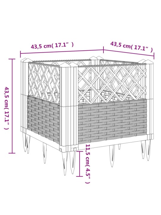 Zahradní truhlík s kolíky bílý 43,5 x 43,5 x 43,5 cm PP