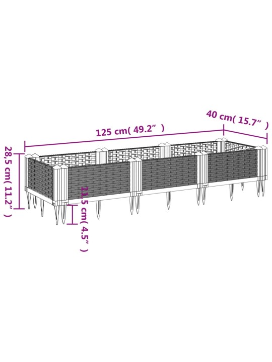 Zahradní truhlík s kolíky bílý 125 x 40 x 28,5 cm pp