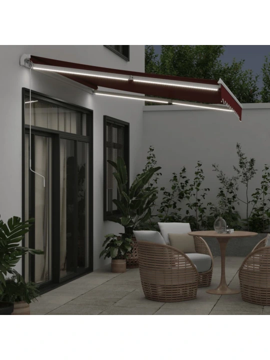 Ručně zatahovací markýza s led burgundská 300 x 250 cm